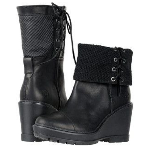 Timberland Shoes - Timberland "Kellis Wedge" Fold Over Booties Black Leather | Women's Size 8.5